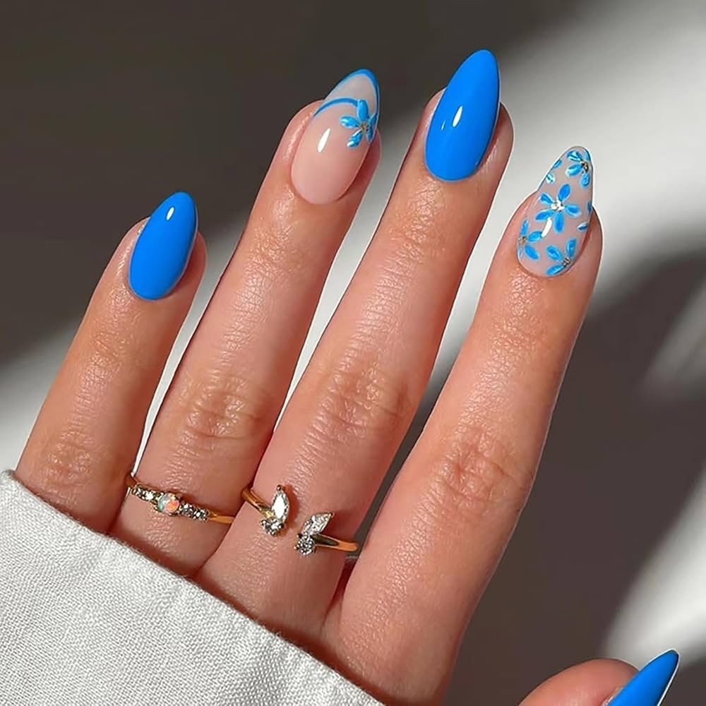 Blue Floral Nails